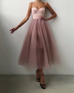 image-Pure Color Mesh French Retro Dress European And American Tube Top Suspender Skirt