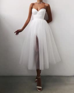 image-Pure Color Mesh French Retro Dress European And American Tube Top Suspender Skirt