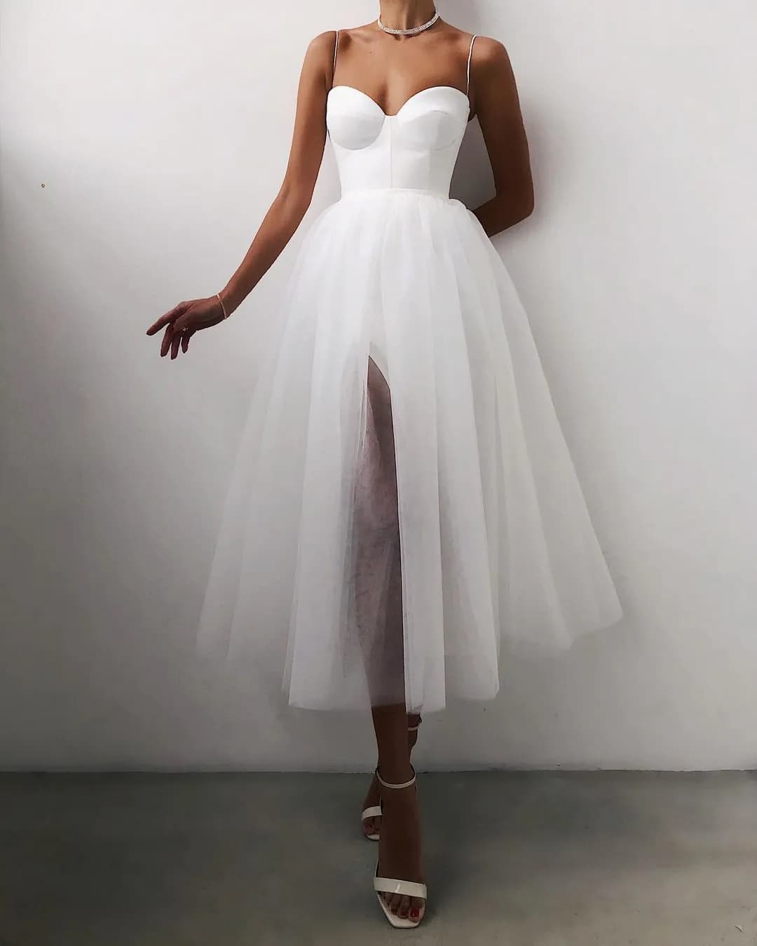 image-Pure Color Mesh French Retro Dress European And American Tube Top Suspender Skirt