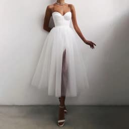 image-Pure Color Mesh French Retro Dress European And American Tube Top Suspender Skirt