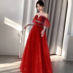 image-One-Shoulder Noble Temperament Starry Sky Birthday Bride Toast Dress Long