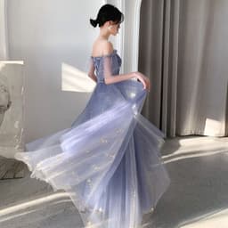 image-One-Shoulder Noble Temperament Starry Sky Birthday Bride Toast Dress Long