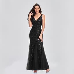 image-Sexy Long Dress Sleeveless V-neck Embroidered Sequin Slim Mermaid Dress