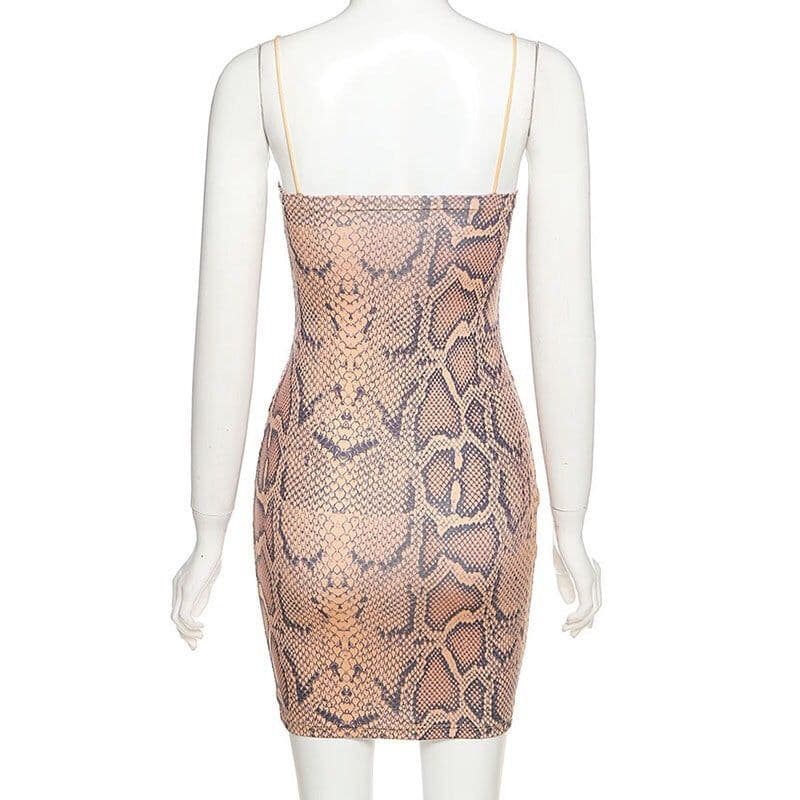image-Snake Print Hollow Bag Hip Skirt Slim Dress
