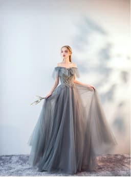 image-The Host's Annual Meeting Banquet Dress Skirt Fairy Air Shoulder Long Dress Female