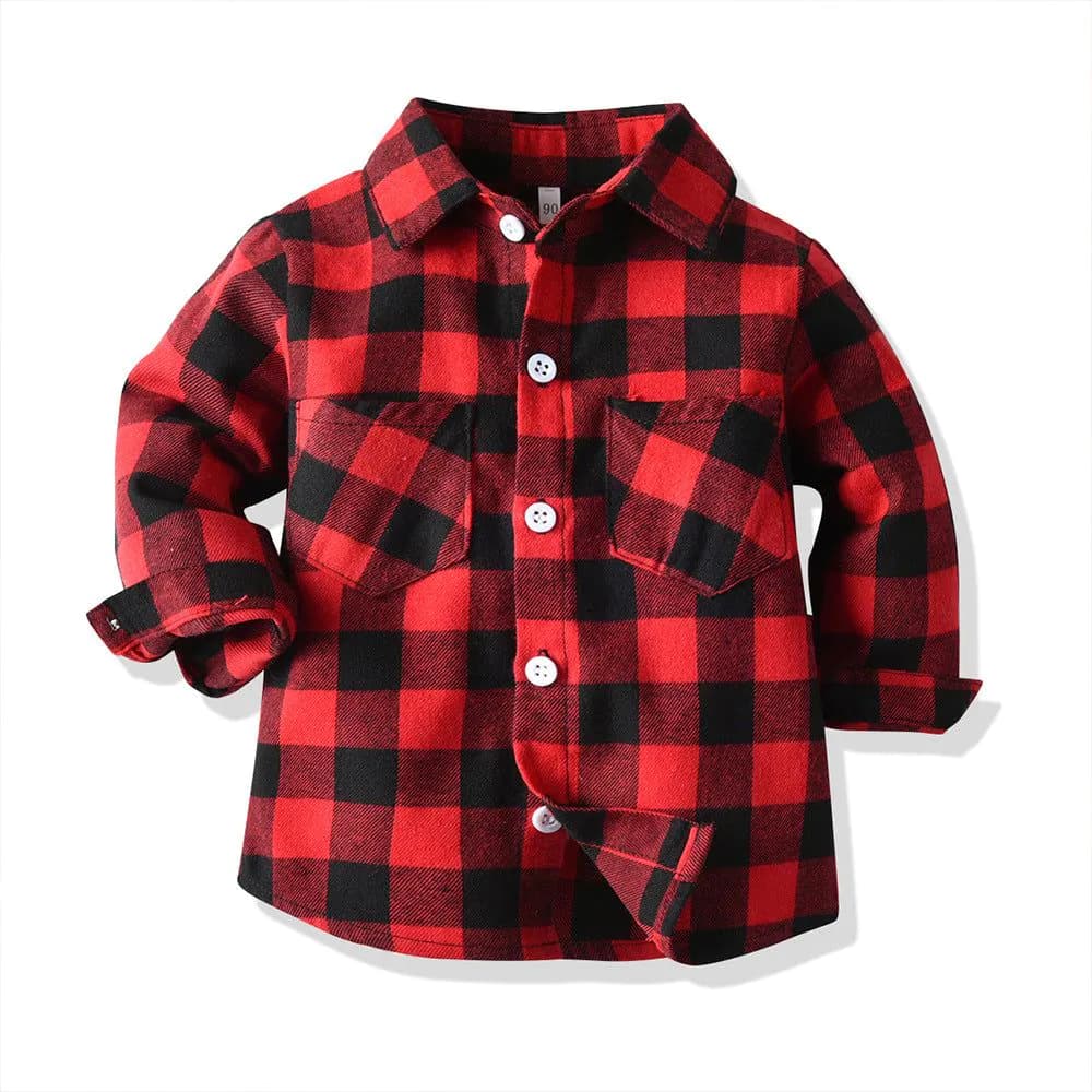 image-Korean children's clothing 2019 autumn and winter new boys double pocket long-sleeved cardigan plaid lapel kids shirt shirt