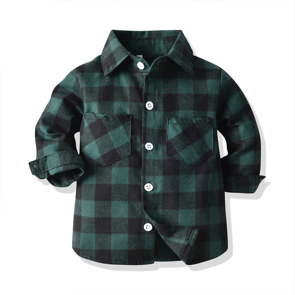 image-Korean children's clothing 2019 autumn and winter new boys double pocket long-sleeved cardigan plaid lapel kids shirt shirt