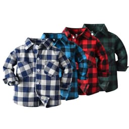 image-Korean children's clothing 2019 autumn and winter new boys double pocket long-sleeved cardigan plaid lapel kids shirt shirt