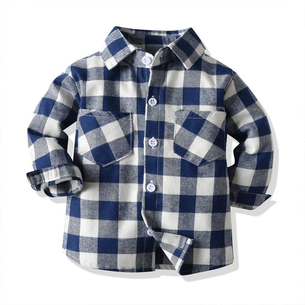 image-Korean children's clothing 2019 autumn and winter new boys double pocket long-sleeved cardigan plaid lapel kids shirt shirt