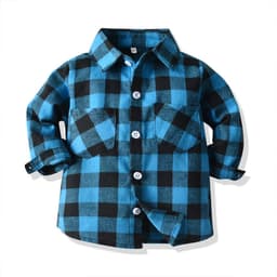 image-Korean children's clothing 2019 autumn and winter new boys double pocket long-sleeved cardigan plaid lapel kids shirt shirt