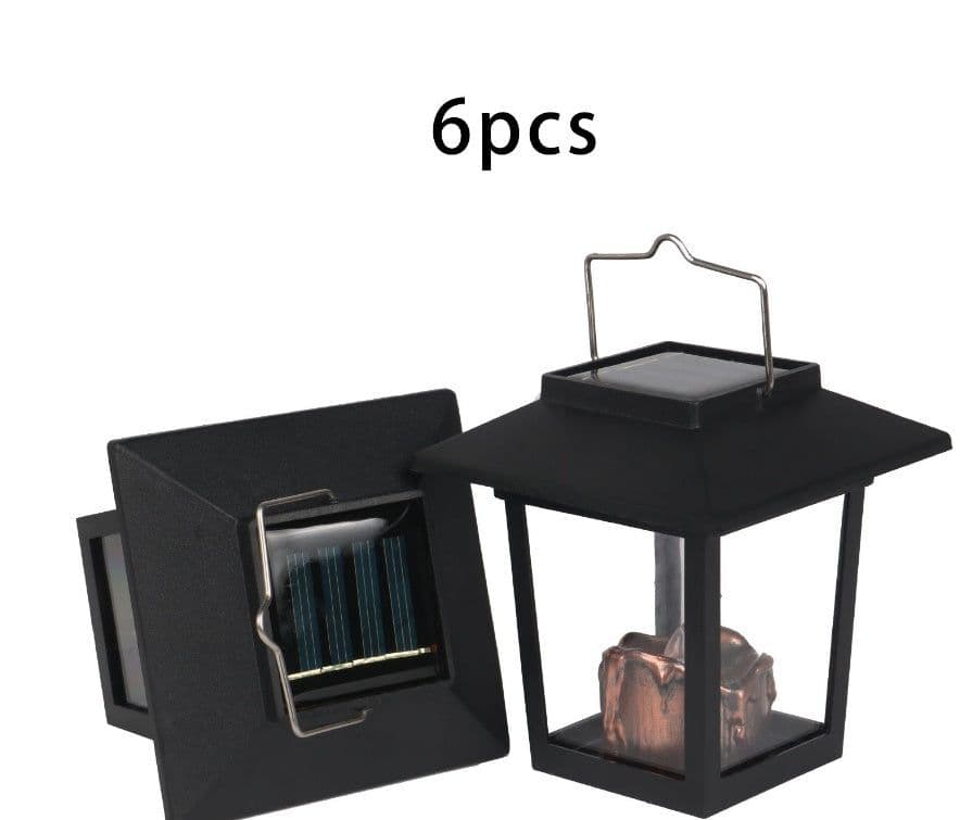 image-Retro Outdoor Decoration Electronic Hanging Lamp Garden Courtyard LED Portable Candle Solar Lanterns