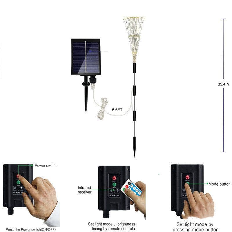 image-Solar Fireworks Lamp Drag A Waterproof Lawn Floor Outlet
