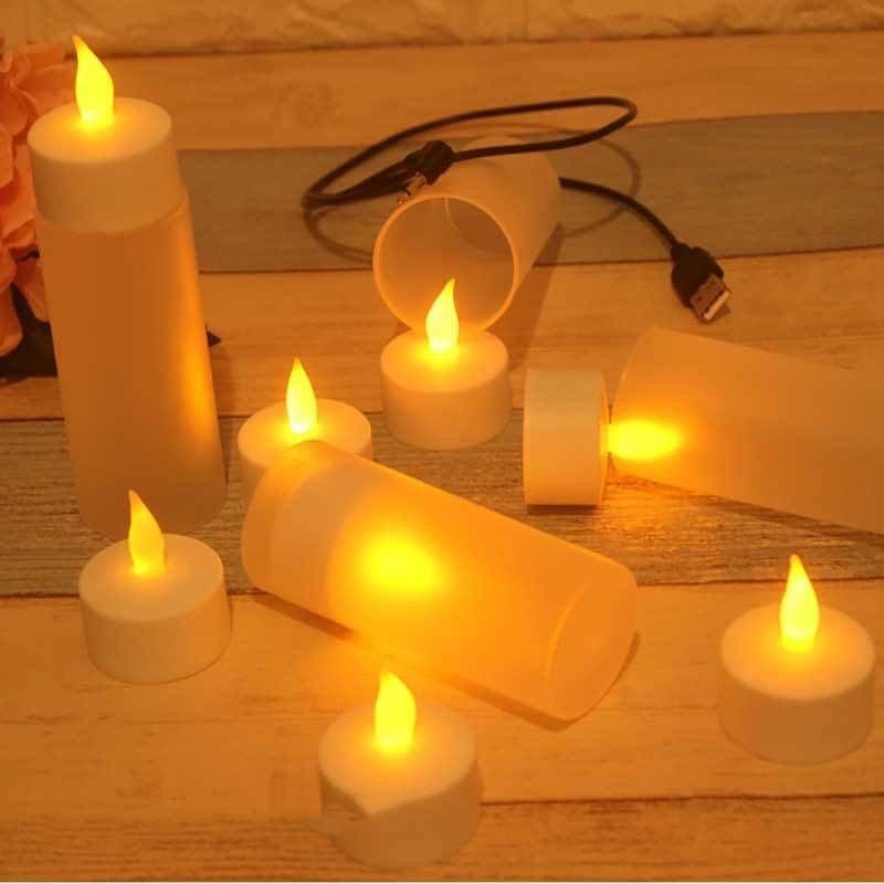 image-LED Glow Rechargeable Yellow Flashing Candle Lamp