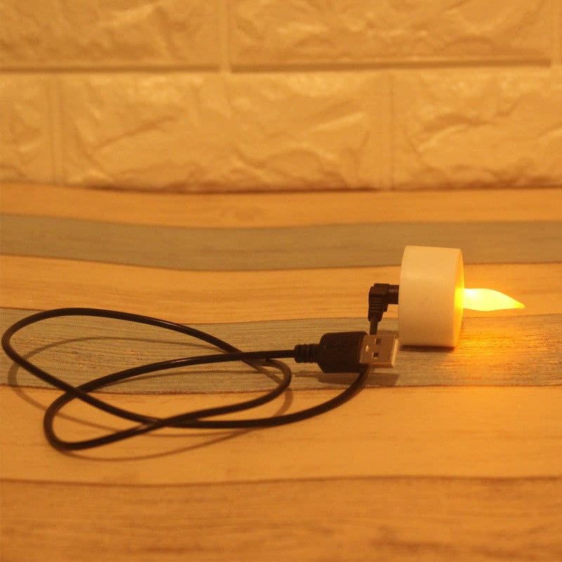 image-LED Glow Rechargeable Yellow Flashing Candle Lamp