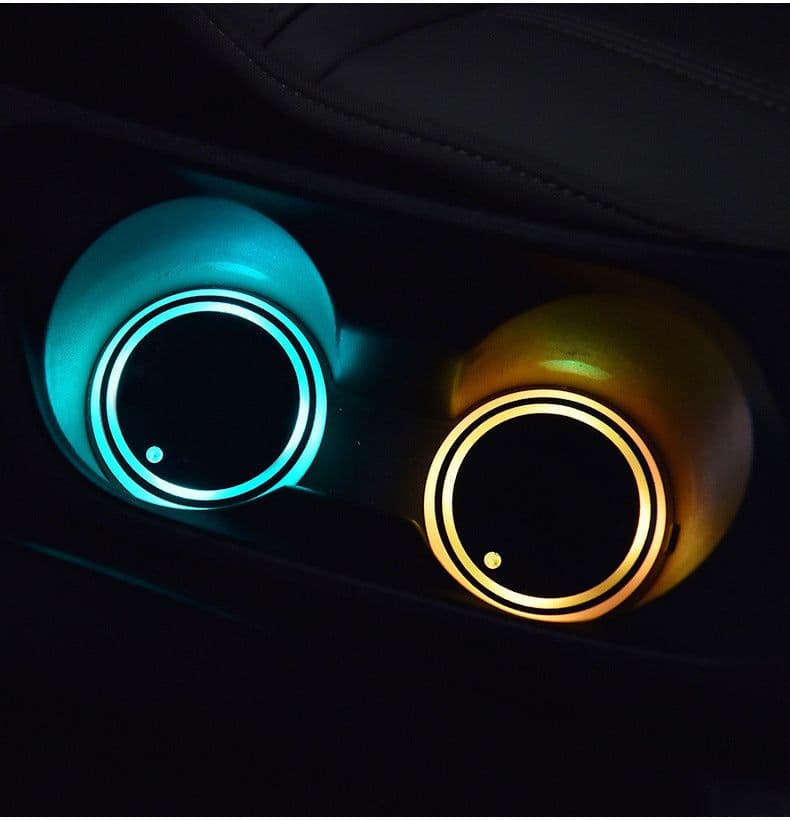 image-Colorful Cup Holder LED Light-up Coaster Solar & USB Charging Non-slip Coaster Ambient Light For Car Automatically