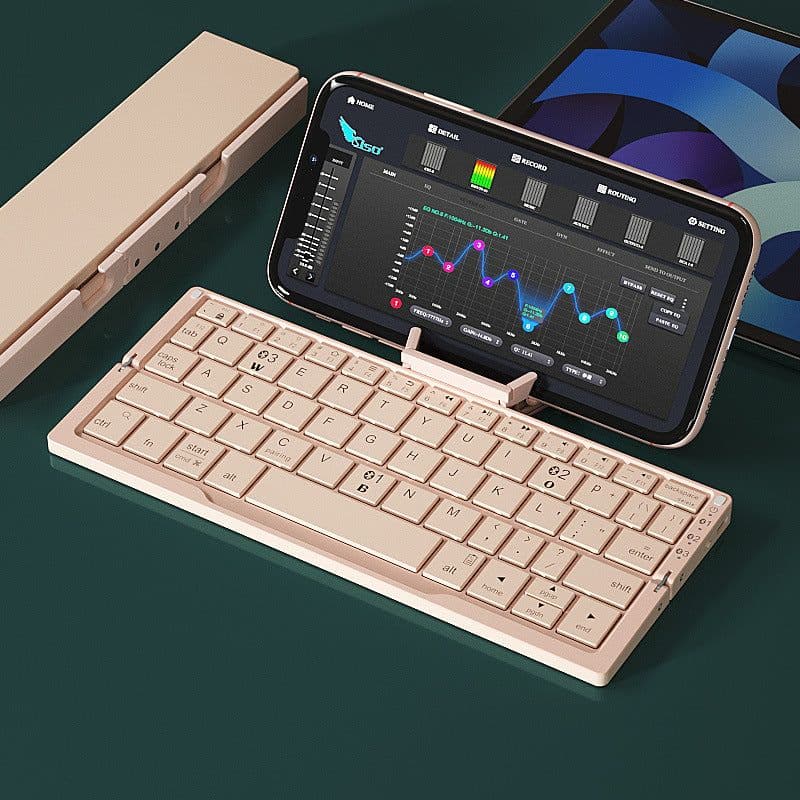 image-Mini Folding Bluetooth Keyboard Wireless Keypad Support3 Devices With Stand Rechargeable Foldable Keyboard For Phone Tablet
