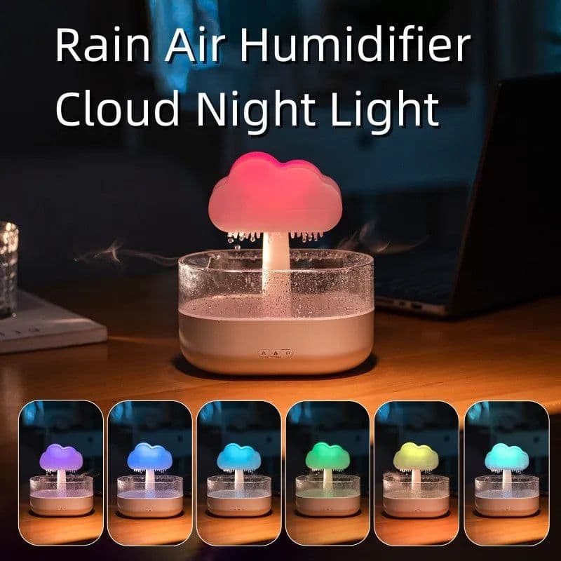 image-Rain Cloud Night Light Humidifier With Raining Water Drop Sound And 7 Color Led Light Essential Oil Diffuser Aromatherapy