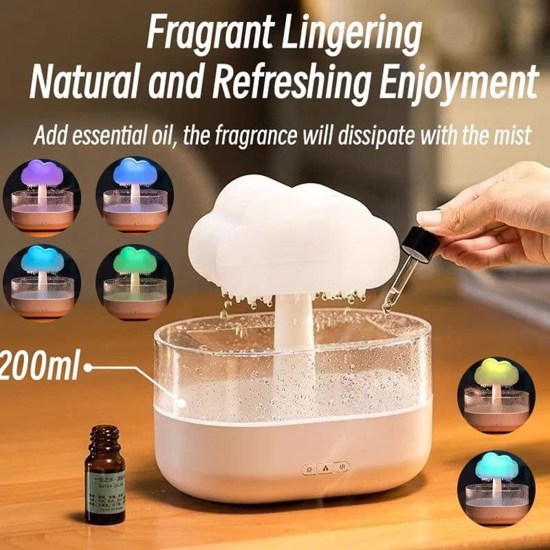 image-Rain Cloud Night Light Humidifier With Raining Water Drop Sound And 7 Color Led Light Essential Oil Diffuser Aromatherapy