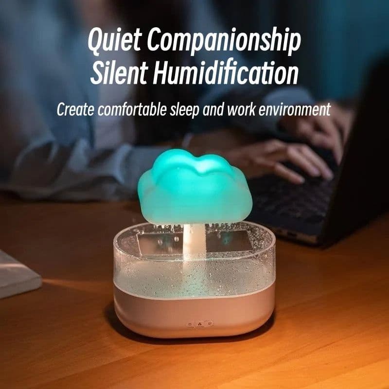image-Rain Cloud Night Light Humidifier With Raining Water Drop Sound And 7 Color Led Light Essential Oil Diffuser Aromatherapy