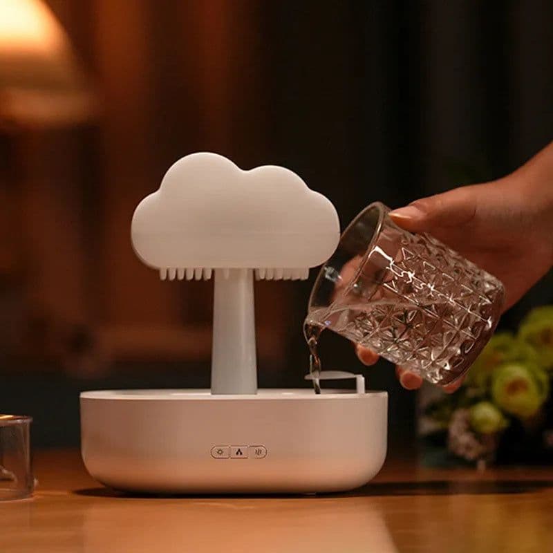 image-Rain Cloud Night Light Humidifier With Raining Water Drop Sound And 7 Color Led Light Essential Oil Diffuser Aromatherapy