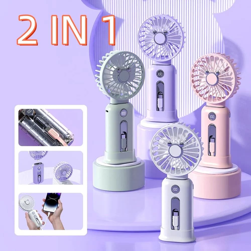 image-2-in-1 Handheld Fan Fast Charging Power Supply Portable Handheld Small Fan Desktop Silent Mini Fan For Home