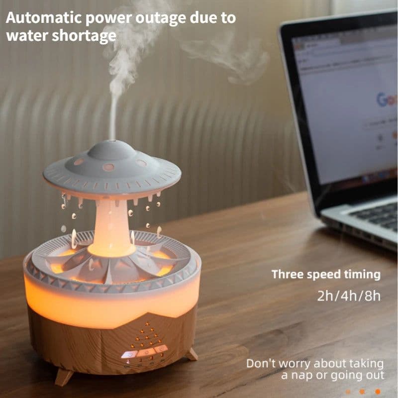 image-New UFO Raindrop Humidifier Water Drop Air Humidifier USB Aromatherapy Essential Oils Aroma Air Diffuser Household Mist Maker Home Decor