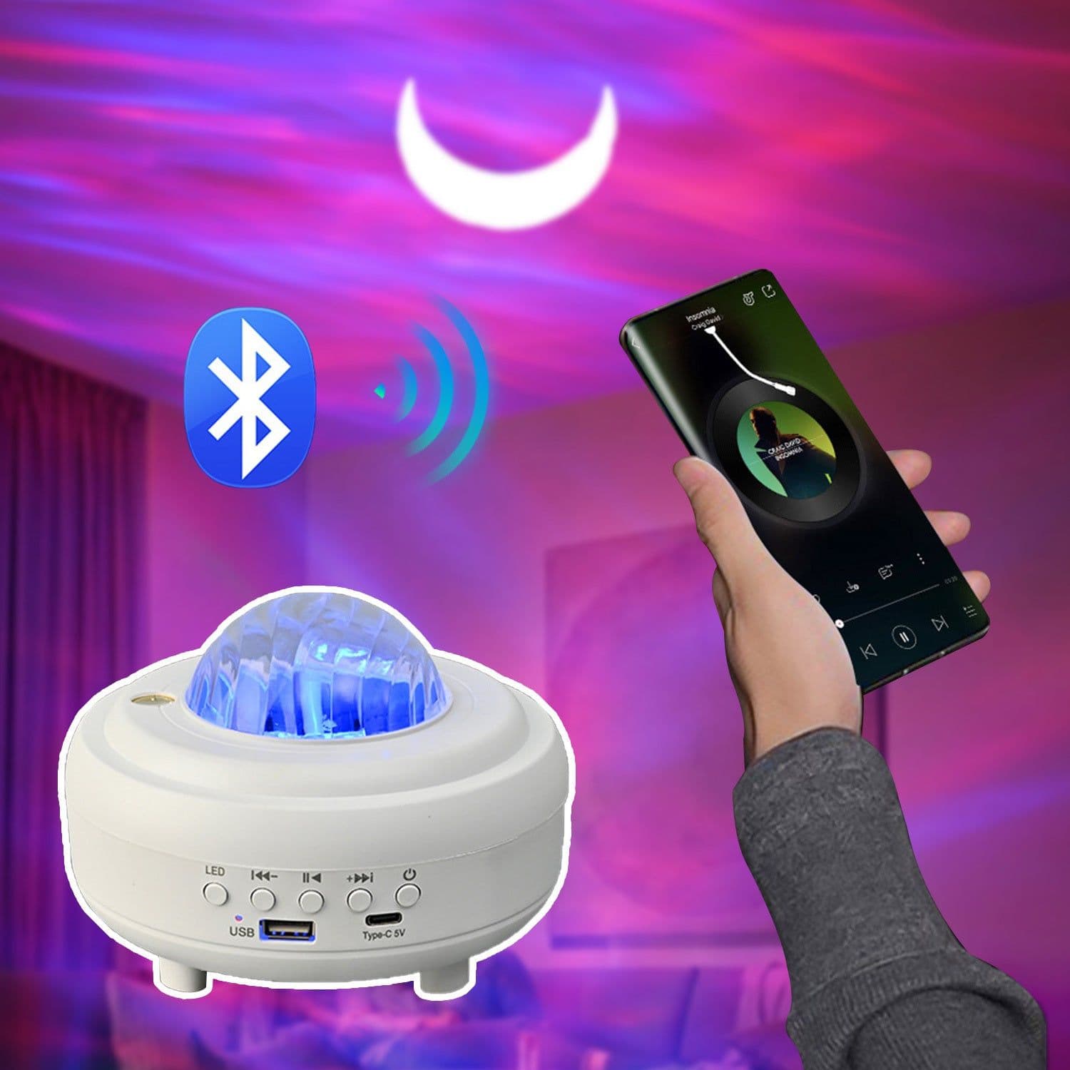 image-Galaxy Star Projector Bluetooth LED Night Light Starry Sky Projector Night Lamp Room Decor Kids Christmas Birthday Gift
