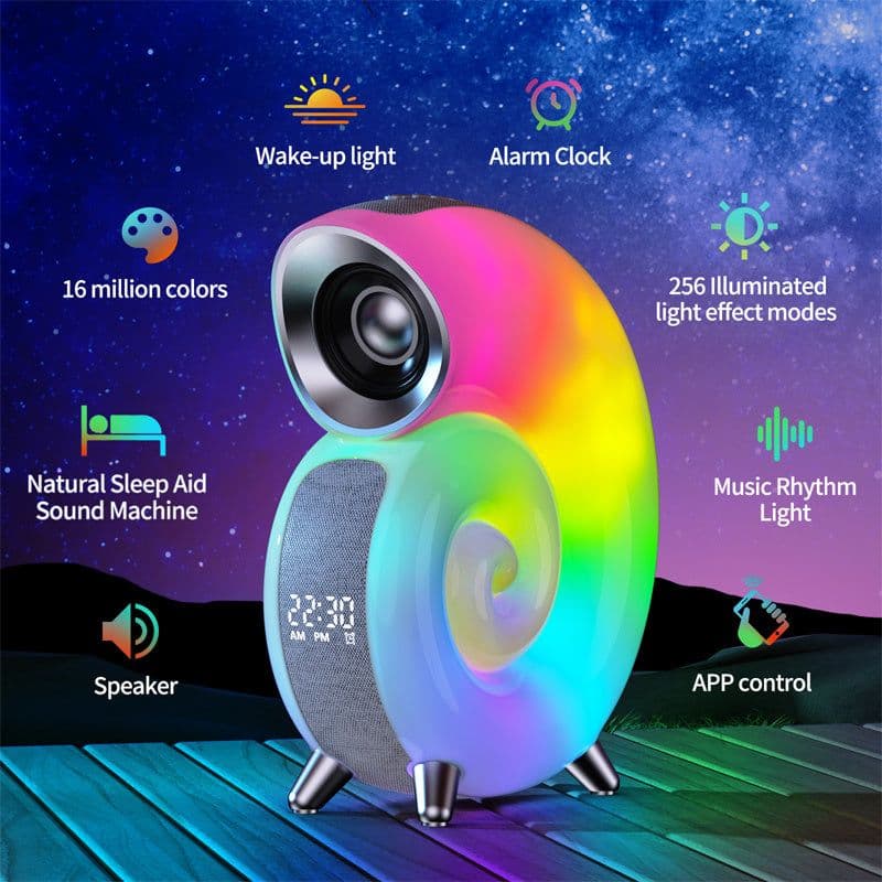 image-Conch Smart RGB Atmosphere Light Bluetooth Speaker Alarm Clock Wake-up Lamp White Noise Machine For Sleeping Baby APP Control