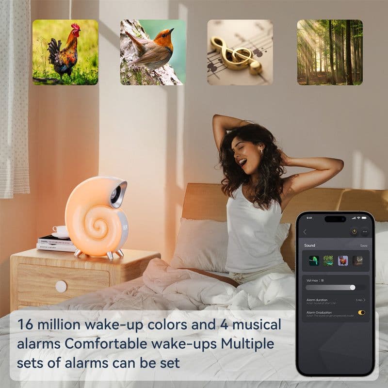image-Conch Smart RGB Atmosphere Light Bluetooth Speaker Alarm Clock Wake-up Lamp White Noise Machine For Sleeping Baby APP Control