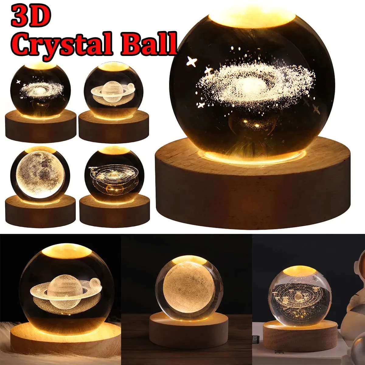 image-LED Night Light Galaxy Crystal Ball Table Lamp 3D Planet Moon Lamp Bedroom Home Decor For Kids Party Children Birthday Gifts