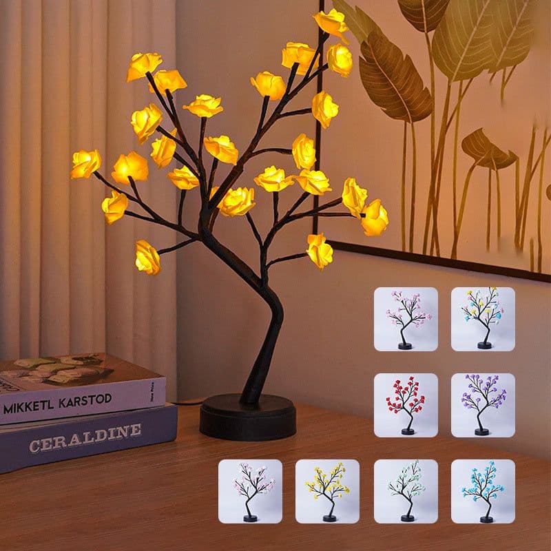 image-Table Lamp Flower Tree Rose Lamps Fairy Desk Night Lights USB Operated Gifts For Wedding Valentine Christmas Decoration