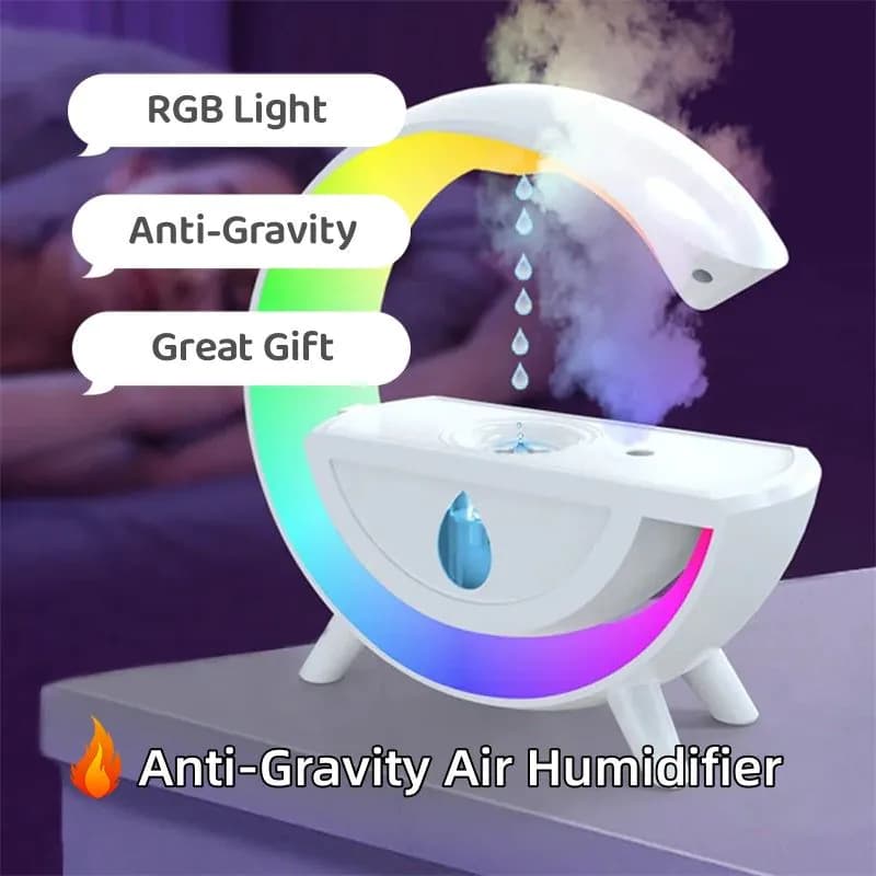 image-RGB Night Light Water Droplet Sprayer Anti-Gravity Air Humidifier 350ml Creative Home Office Mist Maker Diffuser Christmas Gift