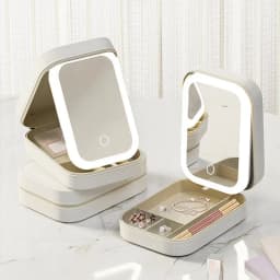 image-Makeup Storage Box With LED Light Mirror Portable Travel Makeup Cosmetics Storage Box Touch Light Storage Organizer