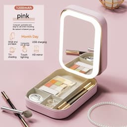 image-Makeup Storage Box With LED Light Mirror Portable Travel Makeup Cosmetics Storage Box Touch Light Storage Organizer