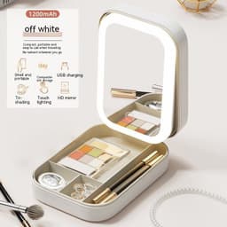 image-Makeup Storage Box With LED Light Mirror Portable Travel Makeup Cosmetics Storage Box Touch Light Storage Organizer