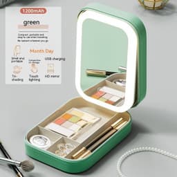 image-Makeup Storage Box With LED Light Mirror Portable Travel Makeup Cosmetics Storage Box Touch Light Storage Organizer