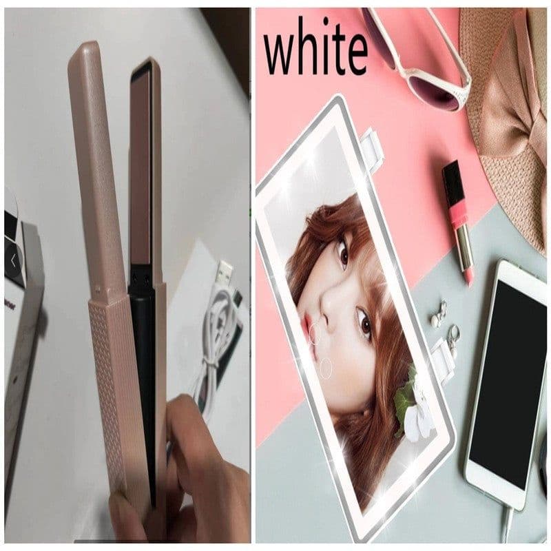 image-Hair Straightener Cordless Usb Hair Straightener Mini Ceramics Hair Curler 3 Constant Temperature Portable Flat Iron For Travel