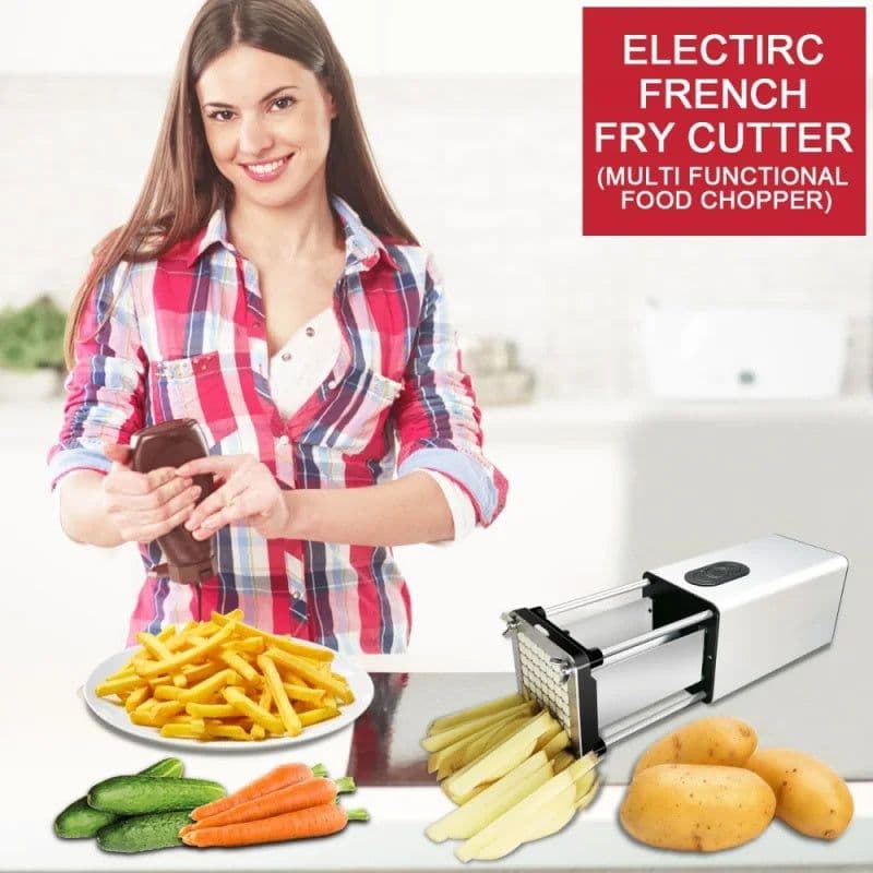image-Kitchen Gadget Electric French Fry Cutter With Blades Stainless Steel Vegetable Potato Carrot For Commercial Household