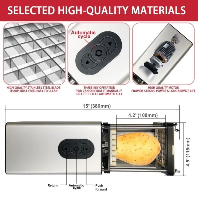 image-Kitchen Gadget Electric French Fry Cutter With Blades Stainless Steel Vegetable Potato Carrot For Commercial Household