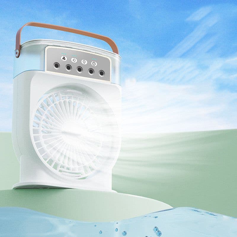 image-Portable USB Air Conditioner Cooling Fan With 5 Sprays 7 Color Light 600ML Water Tank Spray Mist Air Cooler Humidifiers