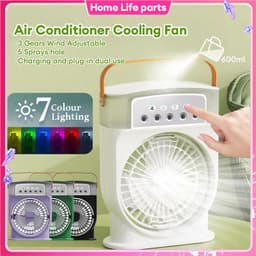 image-Portable USB Air Conditioner Cooling Fan With 5 Sprays 7 Color Light 600ML Water Tank Spray Mist Air Cooler Humidifiers
