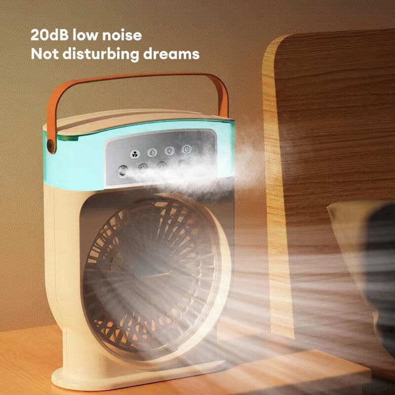 image-Portable USB Air Conditioner Cooling Fan With 5 Sprays 7 Color Light 600ML Water Tank Spray Mist Air Cooler Humidifiers
