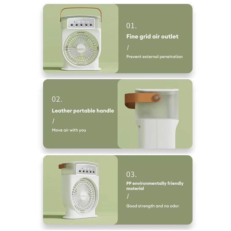 image-Portable USB Air Conditioner Cooling Fan With 5 Sprays 7 Color Light 600ML Water Tank Spray Mist Air Cooler Humidifiers