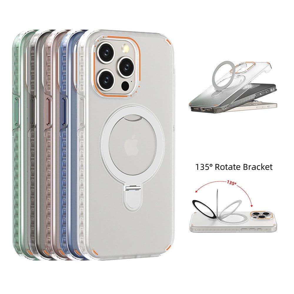 image-New Colorful Magnetic Bracket Phone Case With Holder Stand Cover For Magesafe Magnetic Transparent Wireless Charge Case For Phone