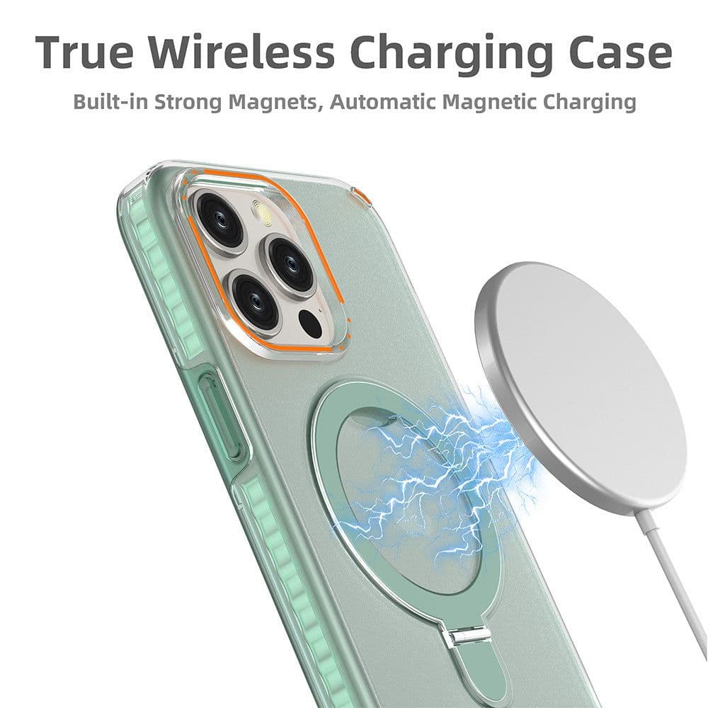 image-New Colorful Magnetic Bracket Phone Case With Holder Stand Cover For Magesafe Magnetic Transparent Wireless Charge Case For Phone