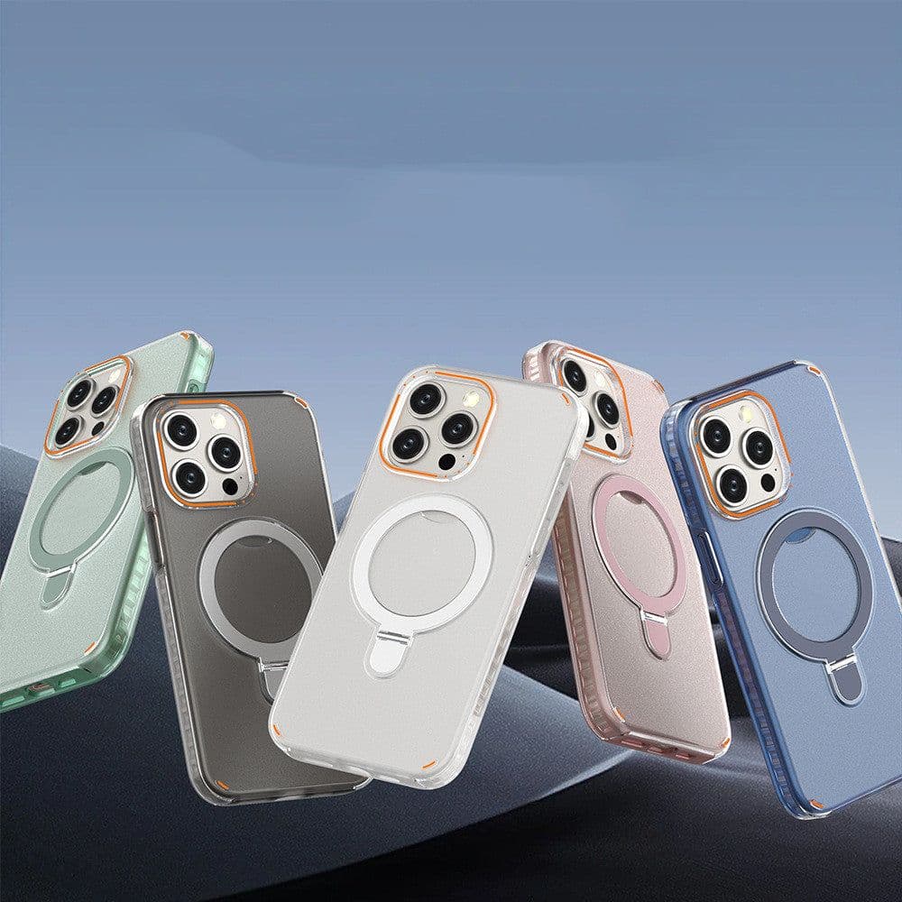image-New Colorful Magnetic Bracket Phone Case With Holder Stand Cover For Magesafe Magnetic Transparent Wireless Charge Case For Phone