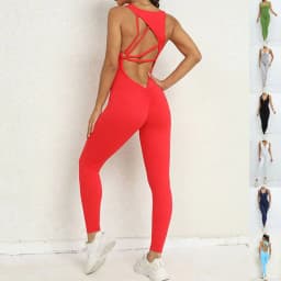 image-Yoga Jumpsuit V-shaped Back Design Sleeveless Fitness Running Sportswear Stretch Tights Pants For Womens Clothing