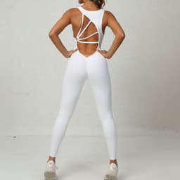 image-Yoga Jumpsuit V-shaped Back Design Sleeveless Fitness Running Sportswear Stretch Tights Pants For Womens Clothing