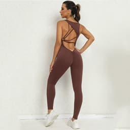 image-Yoga Jumpsuit V-shaped Back Design Sleeveless Fitness Running Sportswear Stretch Tights Pants For Womens Clothing