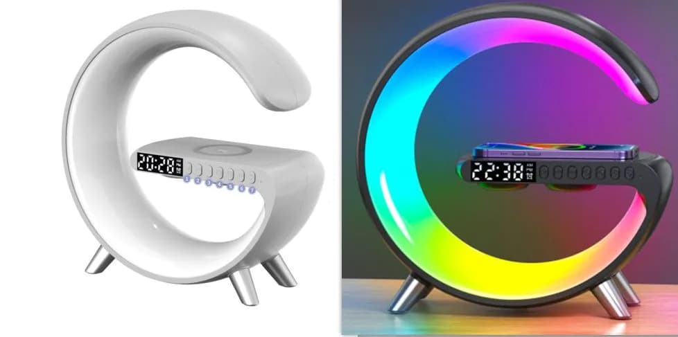 image-New Intelligent G Shaped LED Lamp Bluetooth Speake Wireless Charger Atmosphere Lamp App Control For Bedroom Home Decor